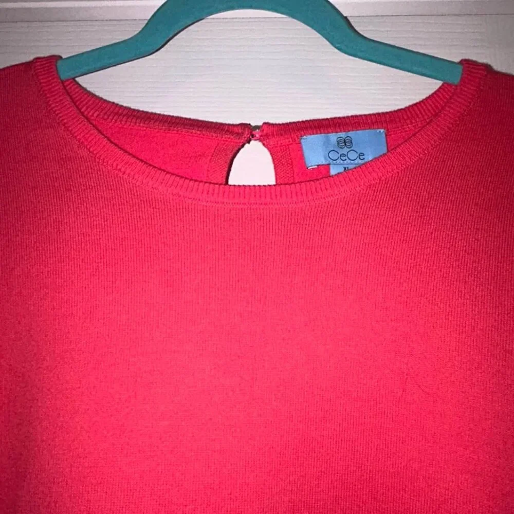 Cece coral pink short puff sleeve sweater top pearl back detail woman's size XL - Picture 5 of 9